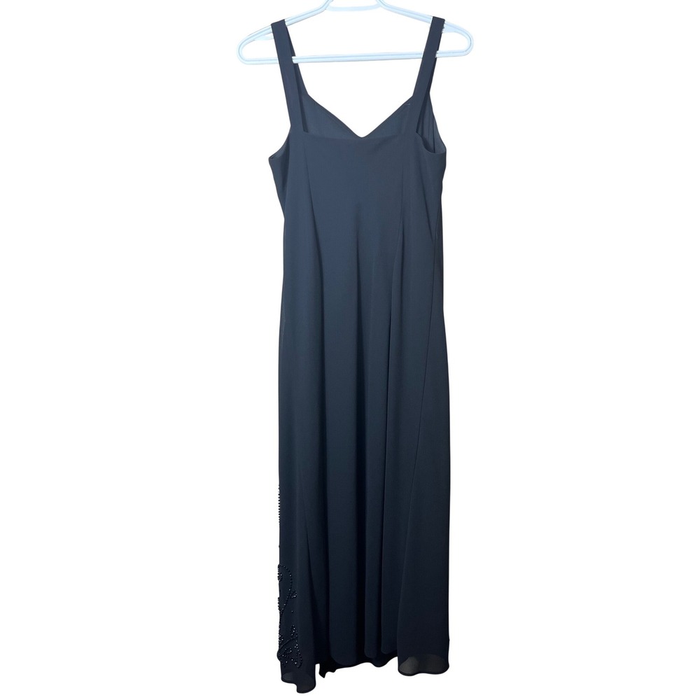R&M Richards Vintage 90s Black Beaded Ruffle Midi Maxi Dress 6P V-Neck‎ Evening - Picture 3 of 11